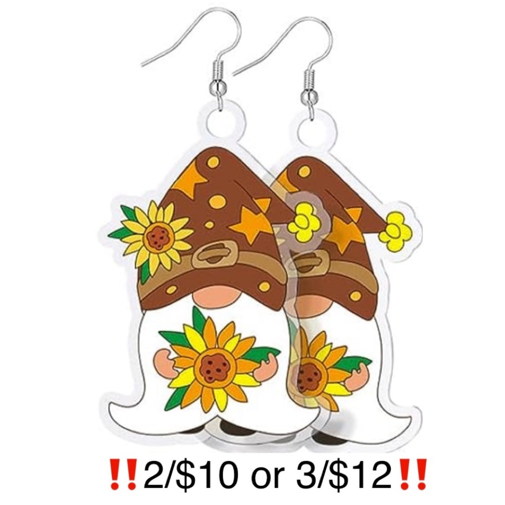 Autumn Gnome & Sunflower Acrylic Earrings